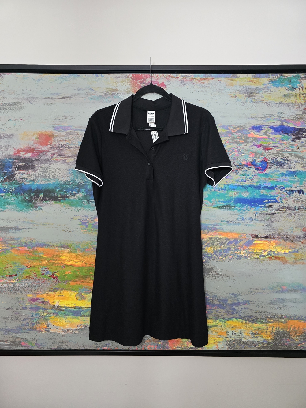PINK Victoria's Secret Black Polo Dress with White Trim Large NwT